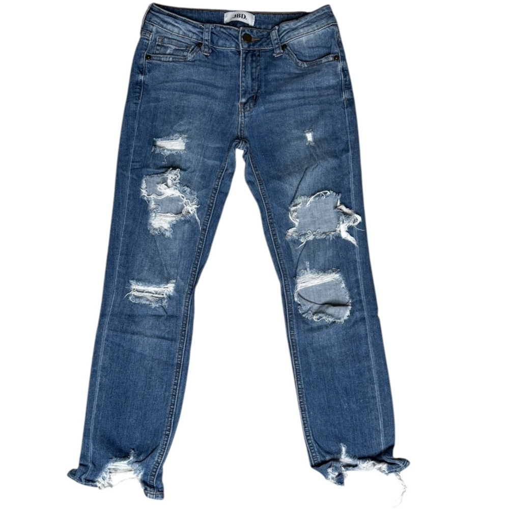 Just Black Denim Ankle Distressed Raw Hem Mom Blue Jeans Size 24